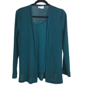 Vintage Two Piece Attached Teal Knit Cardigan Top